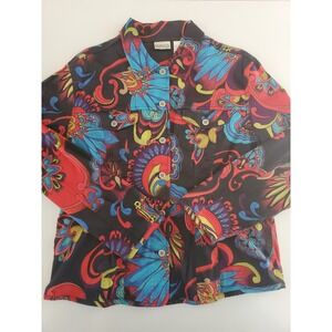 Chico's Womens Button Front Shirt Size 2 Multicolor Floral Paisley Long Sleeve